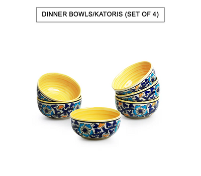 Badamwari Bagheecha’ Hand-Painted Ceramic Dinnerware Set – 10 Pieces (Serving for 4, Microwave Safe)