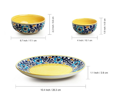 Badamwari Bagheecha’ Hand-Painted Ceramic Dinnerware Set – 10 Pieces (Serving for 4, Microwave Safe)