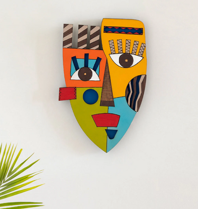 Tribal 'African Warrior Mask' Decorative Wall Hanging – 27.9 cm (Hand-Painted)