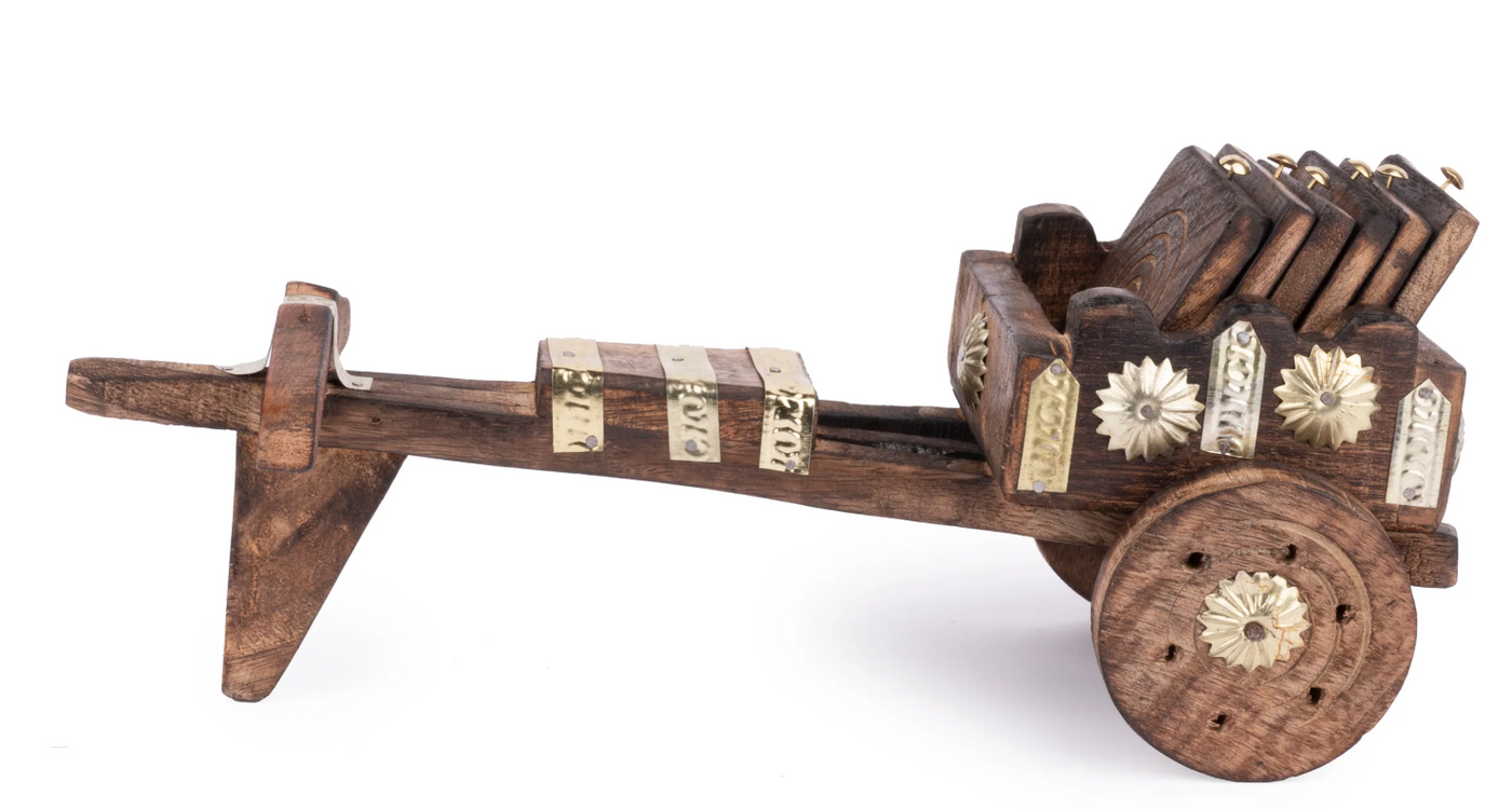 Wooden Bullock Cart Shaped Decorative & Functional Coaster Set – 6 Coasters + 1 Holder
