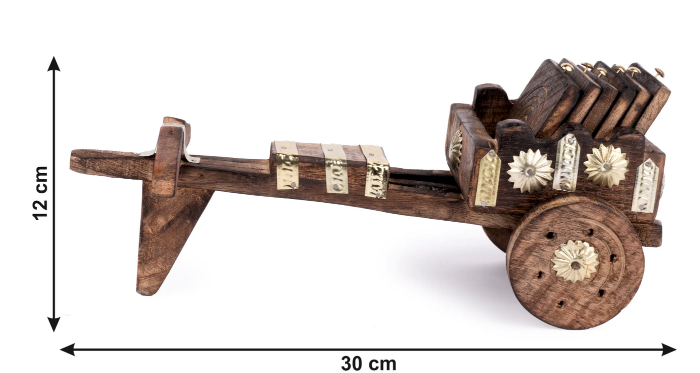 Wooden Bullock Cart Shaped Decorative & Functional Coaster Set – 6 Coasters + 1 Holder