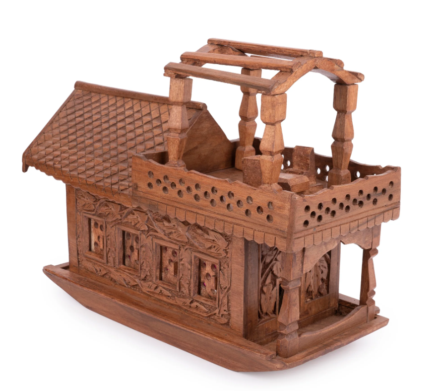 Walnut Wood Carved Kashmir House Boat with Lights – 18 Inches