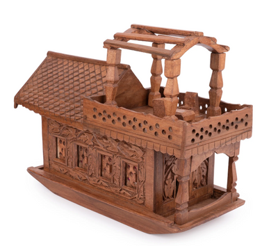 Walnut Wood Carved Kashmir House Boat with Lights – 18 Inches