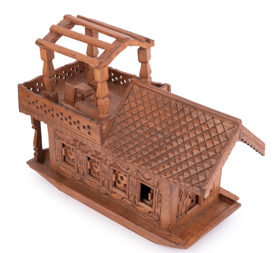 Walnut Wood Carved Kashmir House Boat with Lights – 18 Inches