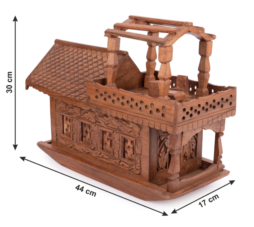 Walnut Wood Carved Kashmir House Boat with Lights – 18 Inches
