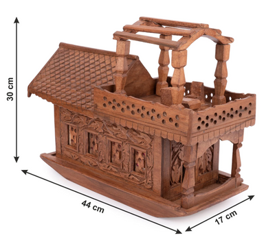 Walnut Wood Carved Kashmir House Boat with Lights – 18 Inches