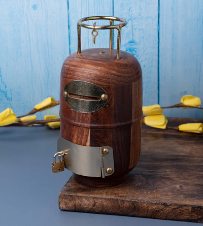Cylinder Design Wooden Money Bank