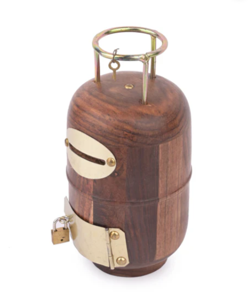 Cylinder Design Wooden Money Bank