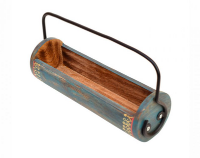 Blue Wooden Snack Server | Exotic Shape with Stylish Metal Handle