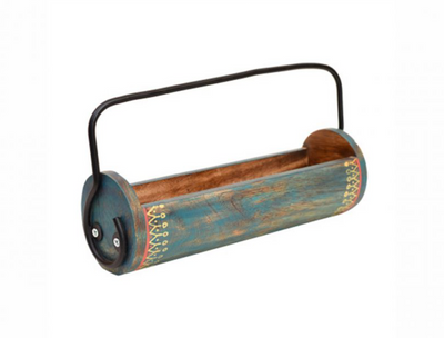 Blue Wooden Snack Server | Exotic Shape with Stylish Metal Handle