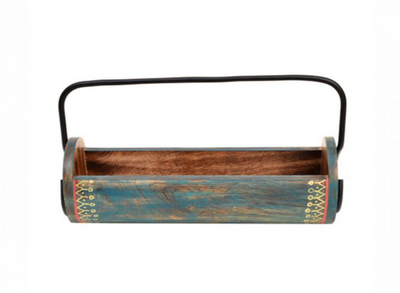 Blue Wooden Snack Server | Exotic Shape with Stylish Metal Handle
