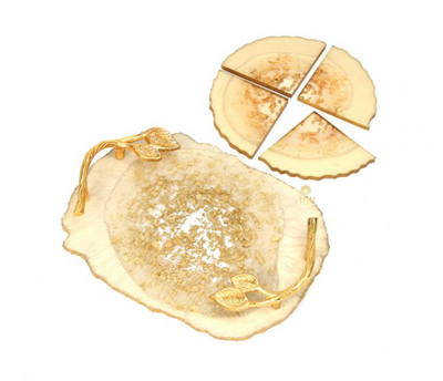 Gold Flakes Resin Serving Tray & Coaster Set | Multipurpose Elegance for Every Occasion