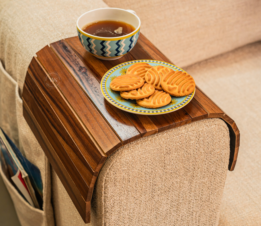 Bridger Premium Solid Wood Sofa Arm Tray / Dining Mat | Teak Finish (One Piece)