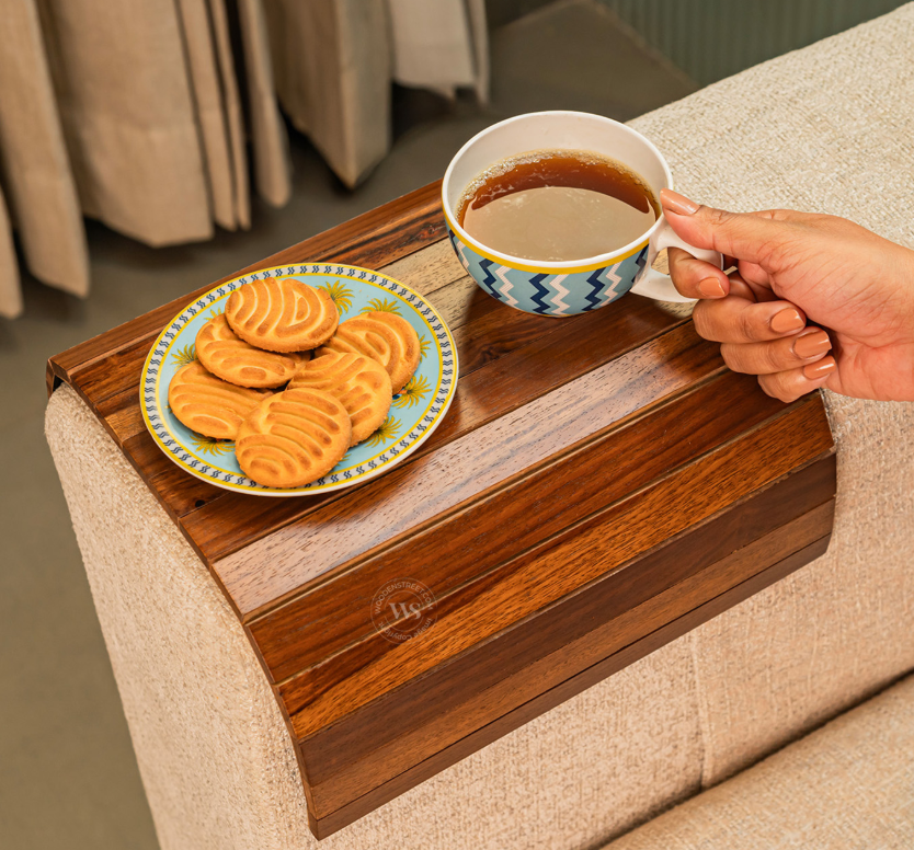 Bridger Premium Solid Wood Sofa Arm Tray / Dining Mat | Teak Finish (One Piece)