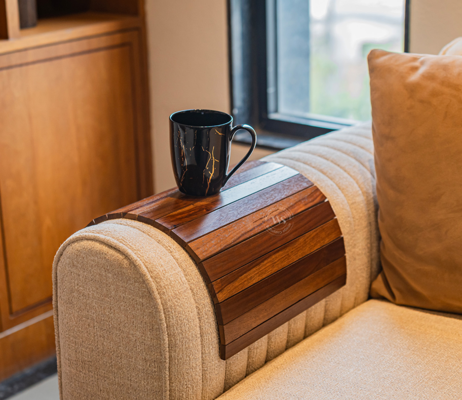 Bridger Premium Solid Wood Sofa Arm Tray / Dining Mat | Teak Finish (One Piece)