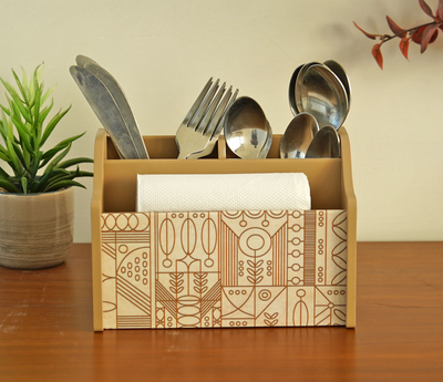 Laurel Wooden Cutlery & Napkin Holder | Elegant Table Organizer for Dining & Kitchen