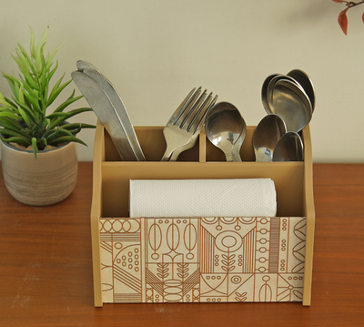 Laurel Wooden Cutlery & Napkin Holder | Elegant Table Organizer for Dining & Kitchen