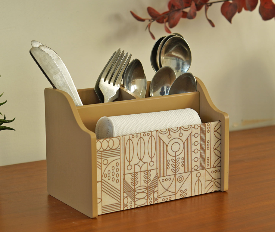 Laurel Wooden Cutlery & Napkin Holder | Elegant Table Organizer for Dining & Kitchen