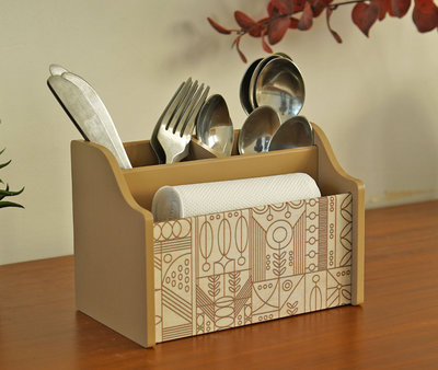 Laurel Wooden Cutlery & Napkin Holder | Elegant Table Organizer for Dining & Kitchen