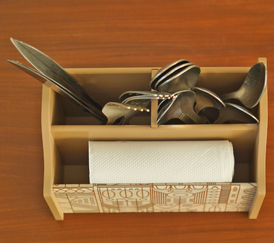 Laurel Wooden Cutlery & Napkin Holder | Elegant Table Organizer for Dining & Kitchen