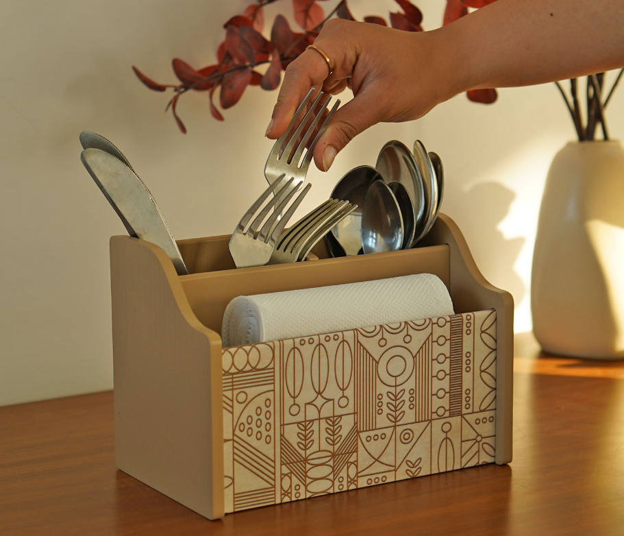 Laurel Wooden Cutlery & Napkin Holder | Elegant Table Organizer for Dining & Kitchen