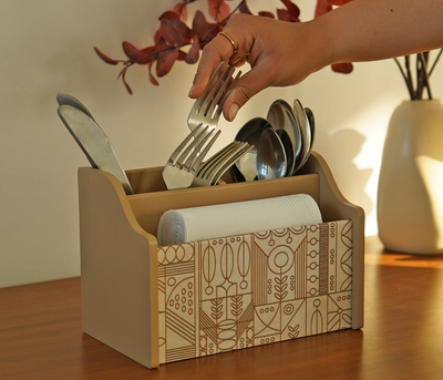Laurel Wooden Cutlery & Napkin Holder | Elegant Table Organizer for Dining & Kitchen
