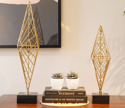 Whimsical Rhombus Console Table Decor – Small, Gold | Geometric Glam for Modern Spaces