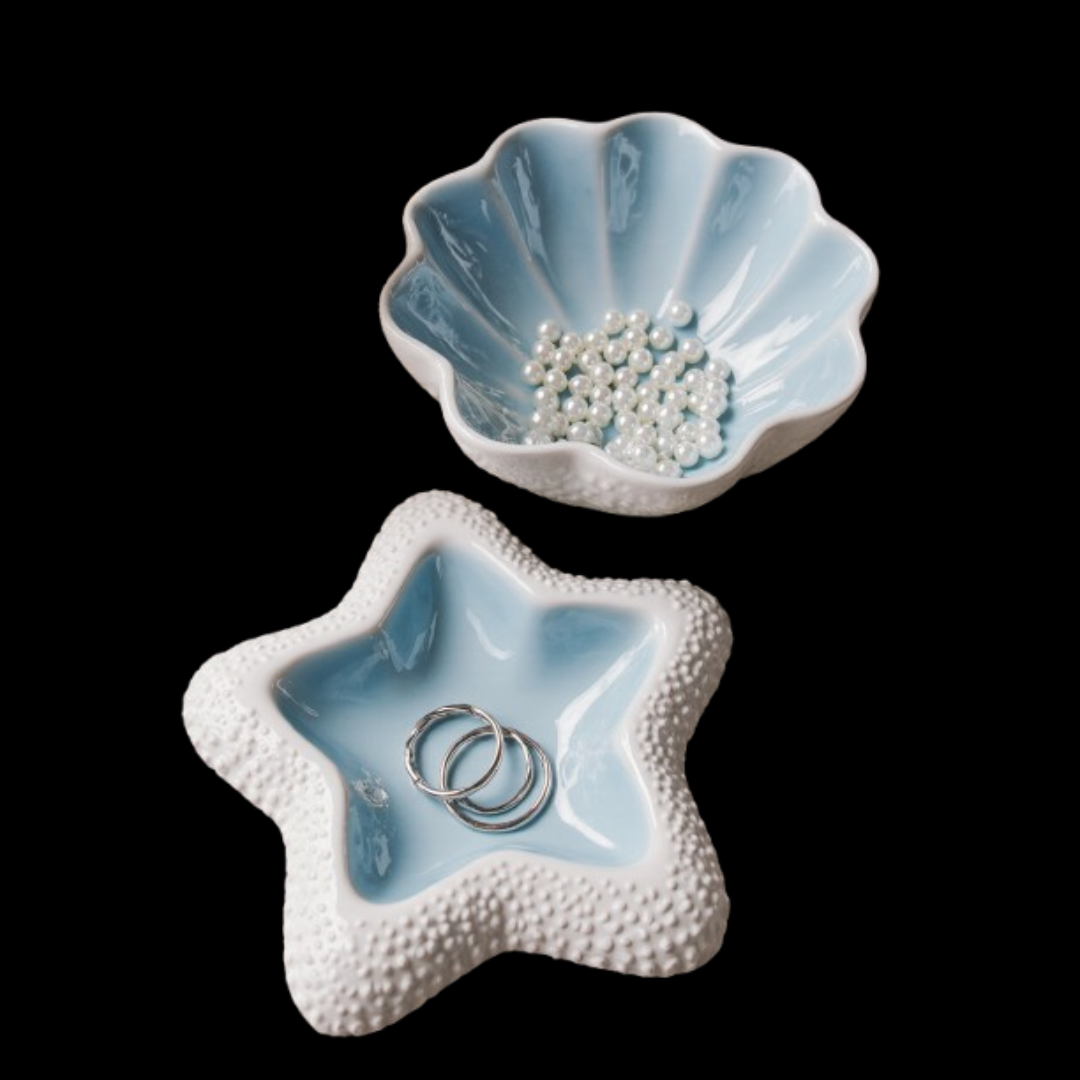 Ceramic Starfish & Shell Trinket Dishes Set