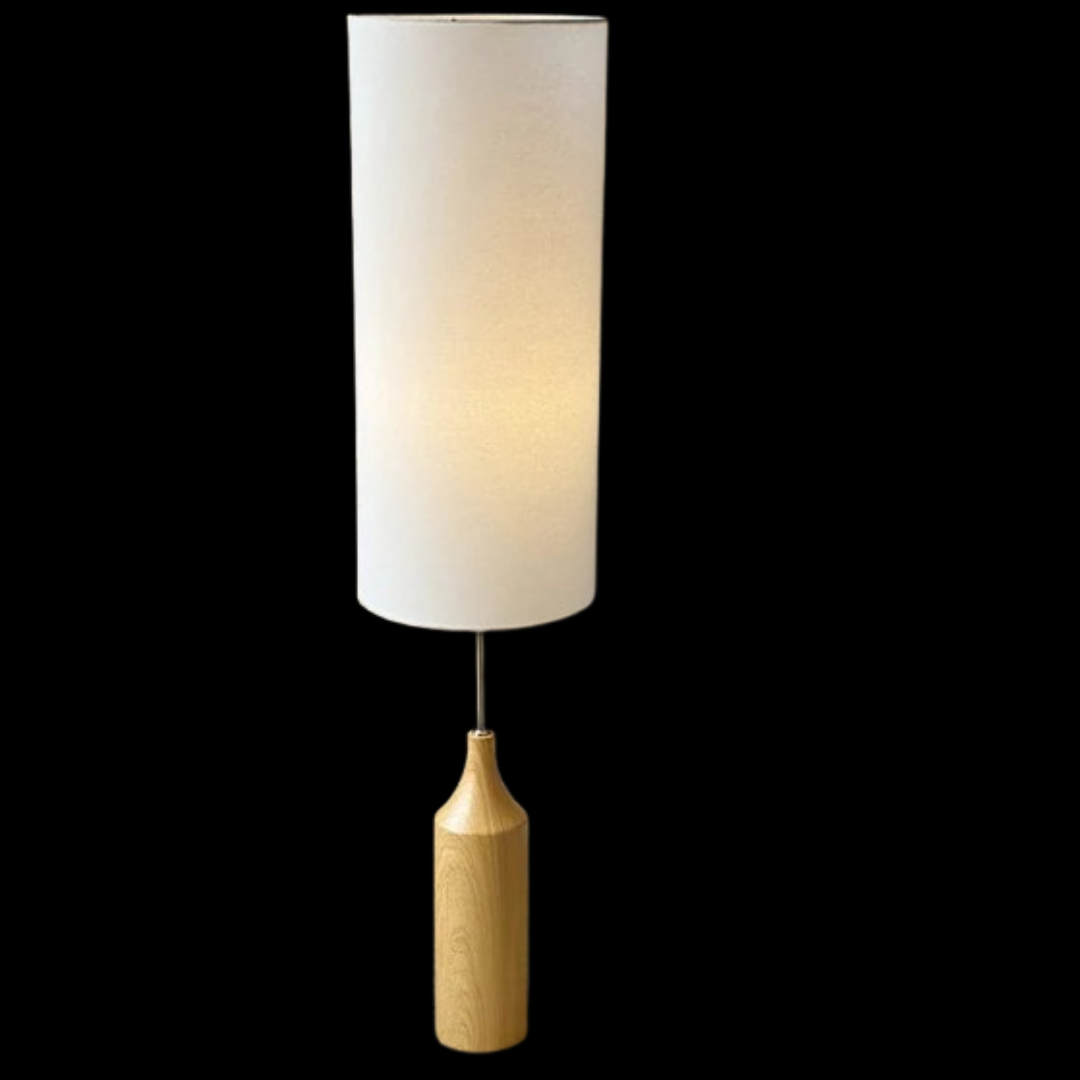 Tall Fabric Shade with Wooden Base Floor Lamp