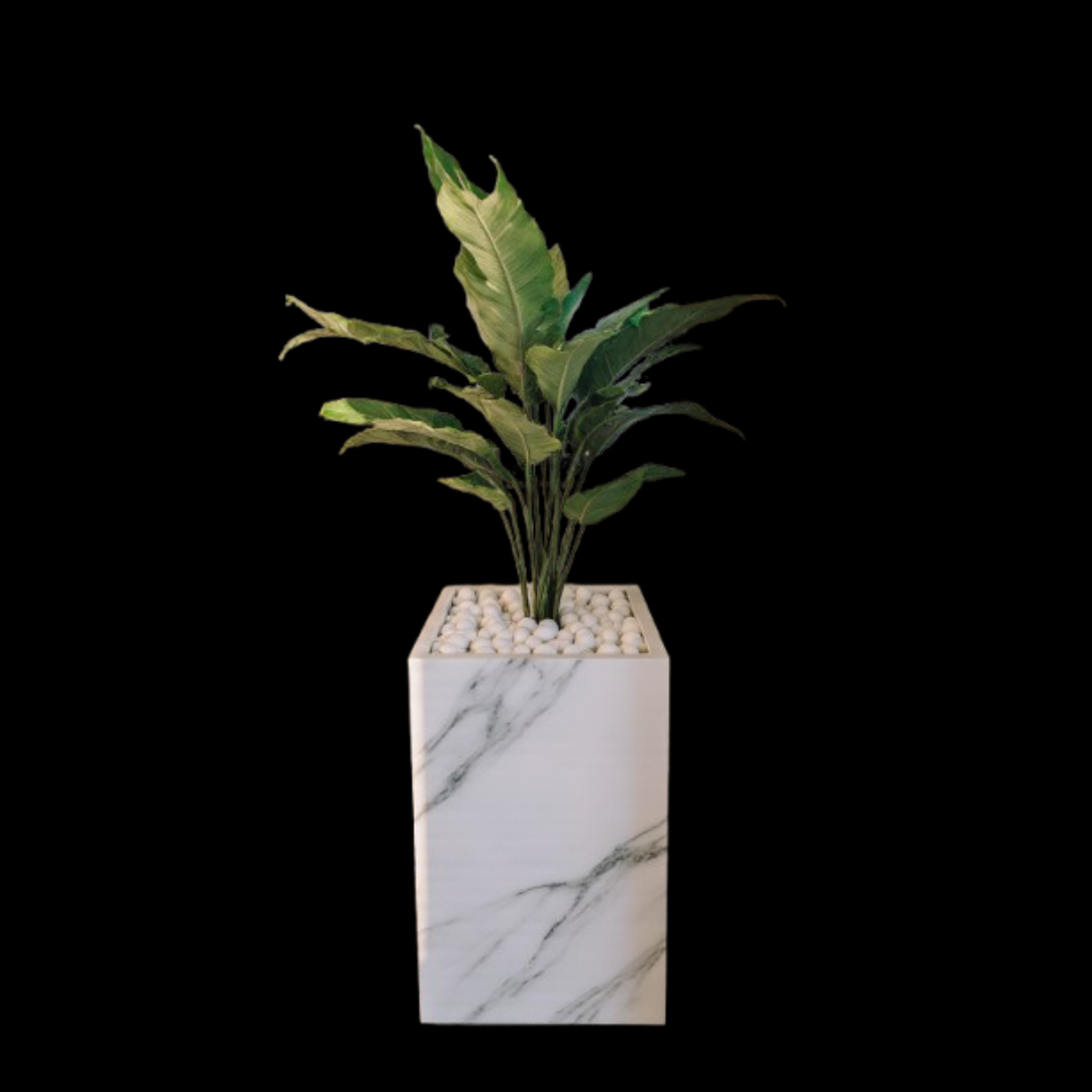 Luxury Marble Planter with Decorative White Pebbles