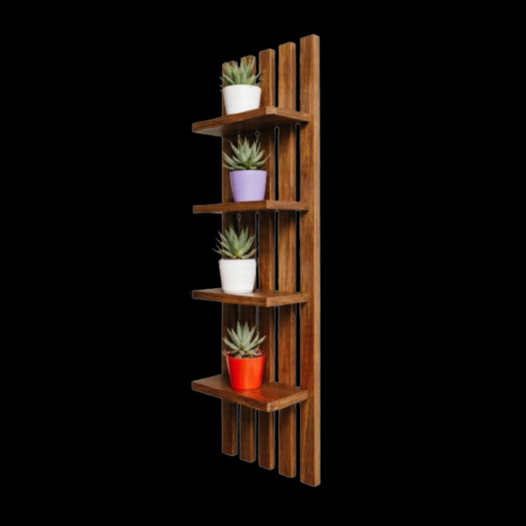 Wooden Vertical Wall Planter Shelf with Succulent Pots