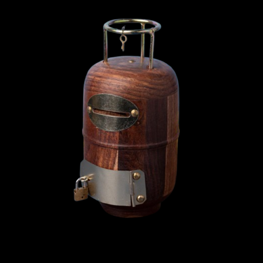 Cylinder Design Wooden Money Bank
