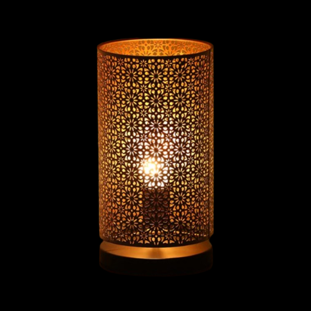 Moroccan Shimmer Hand-Etched Iron Table Lamp – White, 30.5 cm