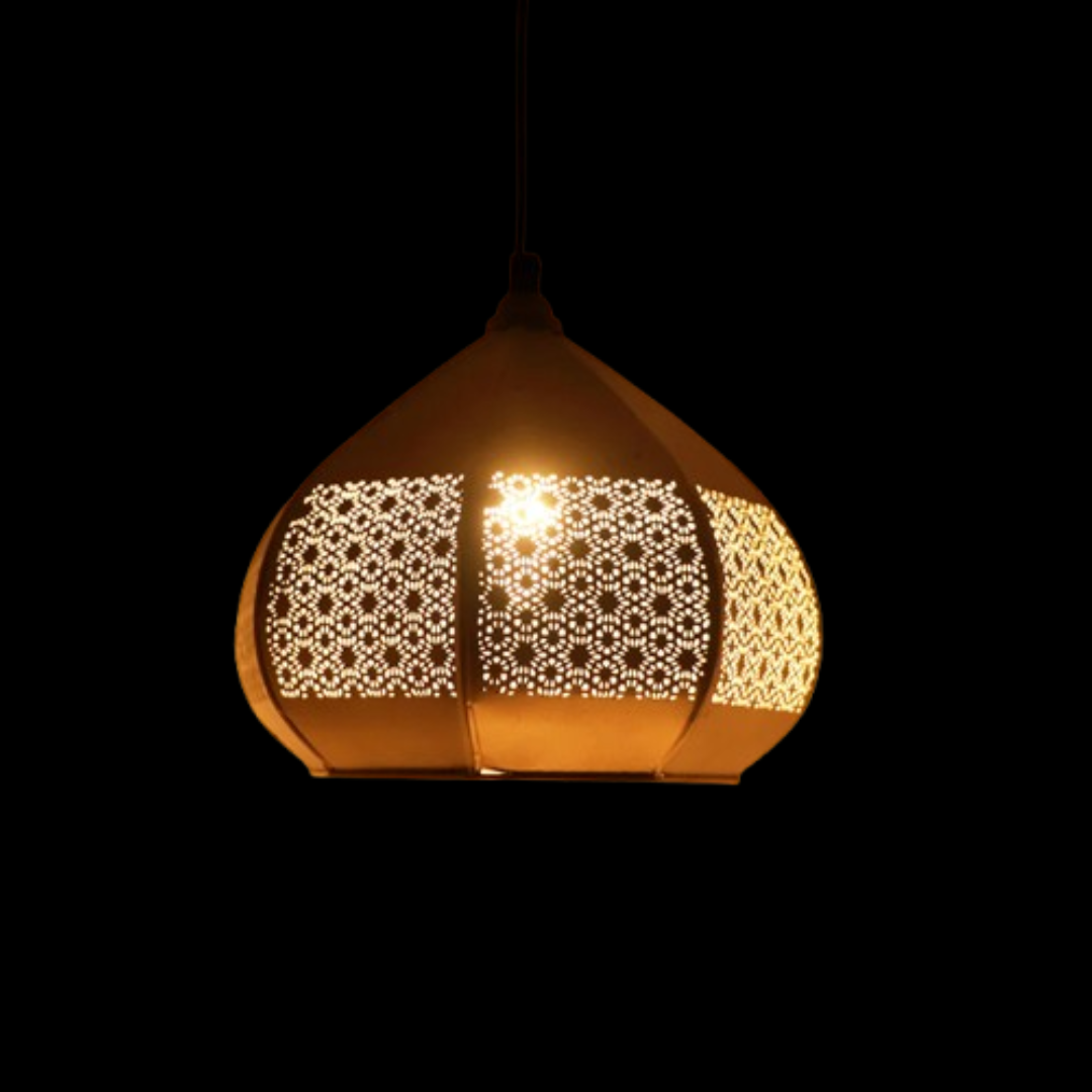 Moroccan Paradise Hand-Etched Pendant Lamp – Iron, 20.3 cm (Matte Finish)