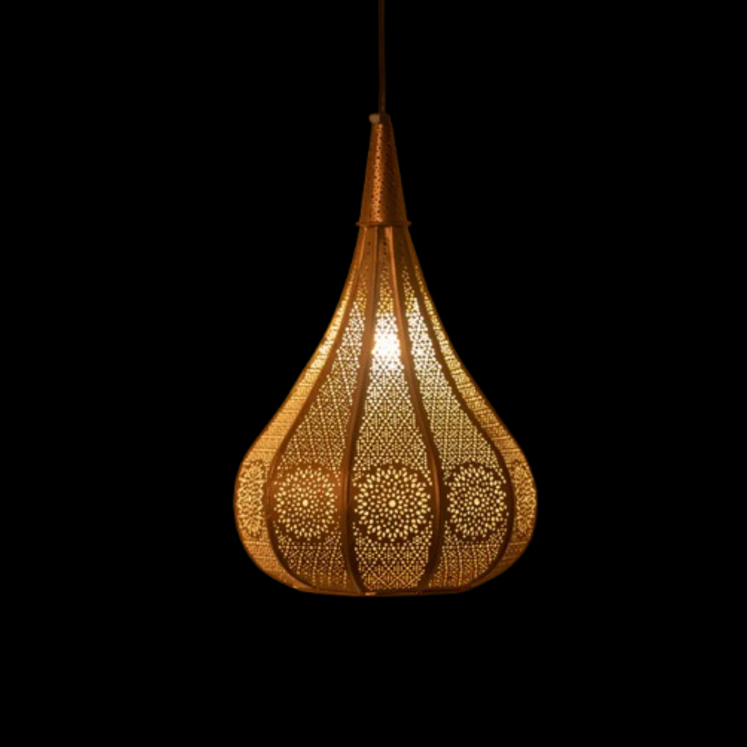 Moroccan Flame Hand-Etched Pendant Lamp – Iron, 33 cm (Matte Finish)