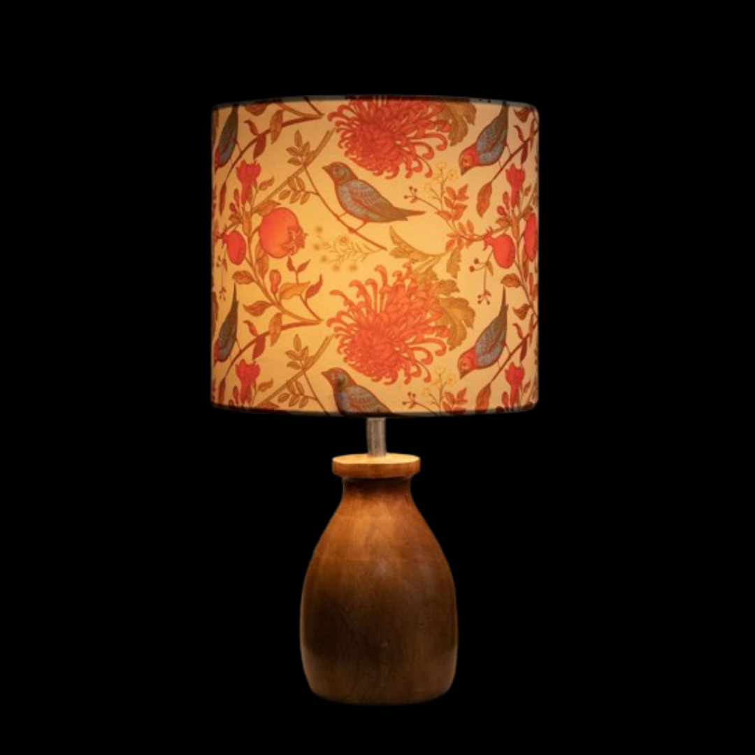 Dovel Pot Table Lamp – Wooden Base with Hand-Painted Birds | Elegant Night Lamp for Bedroom, Living Room & Home Décor