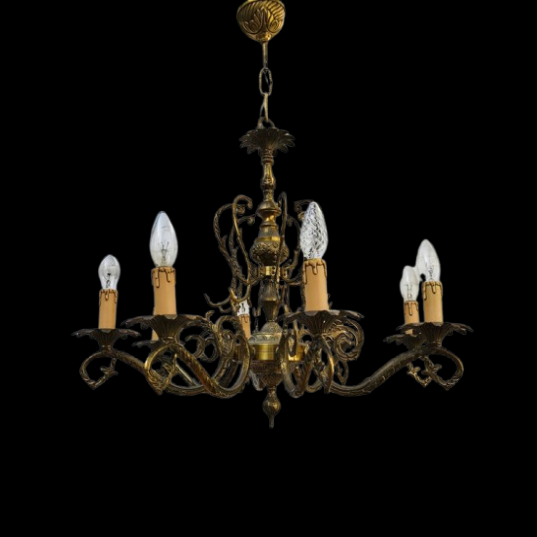 Stately LARGE Antique Bronze Candle Chandelier