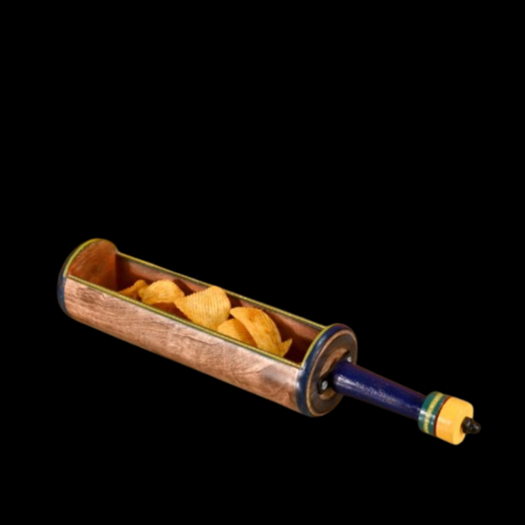 Midnight Blue Wooden Snack Server | Exotic Tabular Shape with Sleek Metal Handle