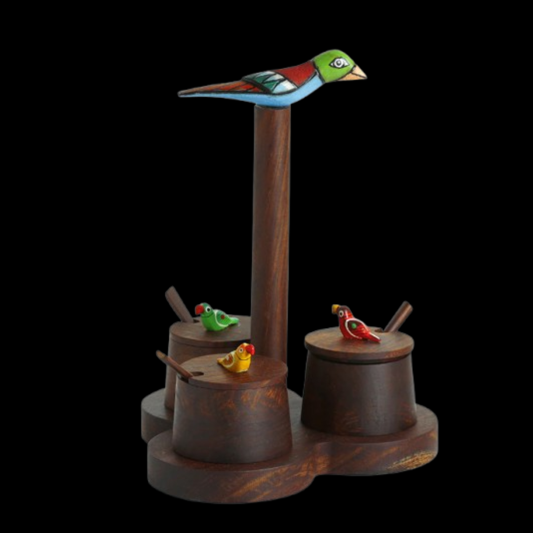 The Perched Family Handcrafted Jar Set with Tray & Spoons – Sheesham Wood