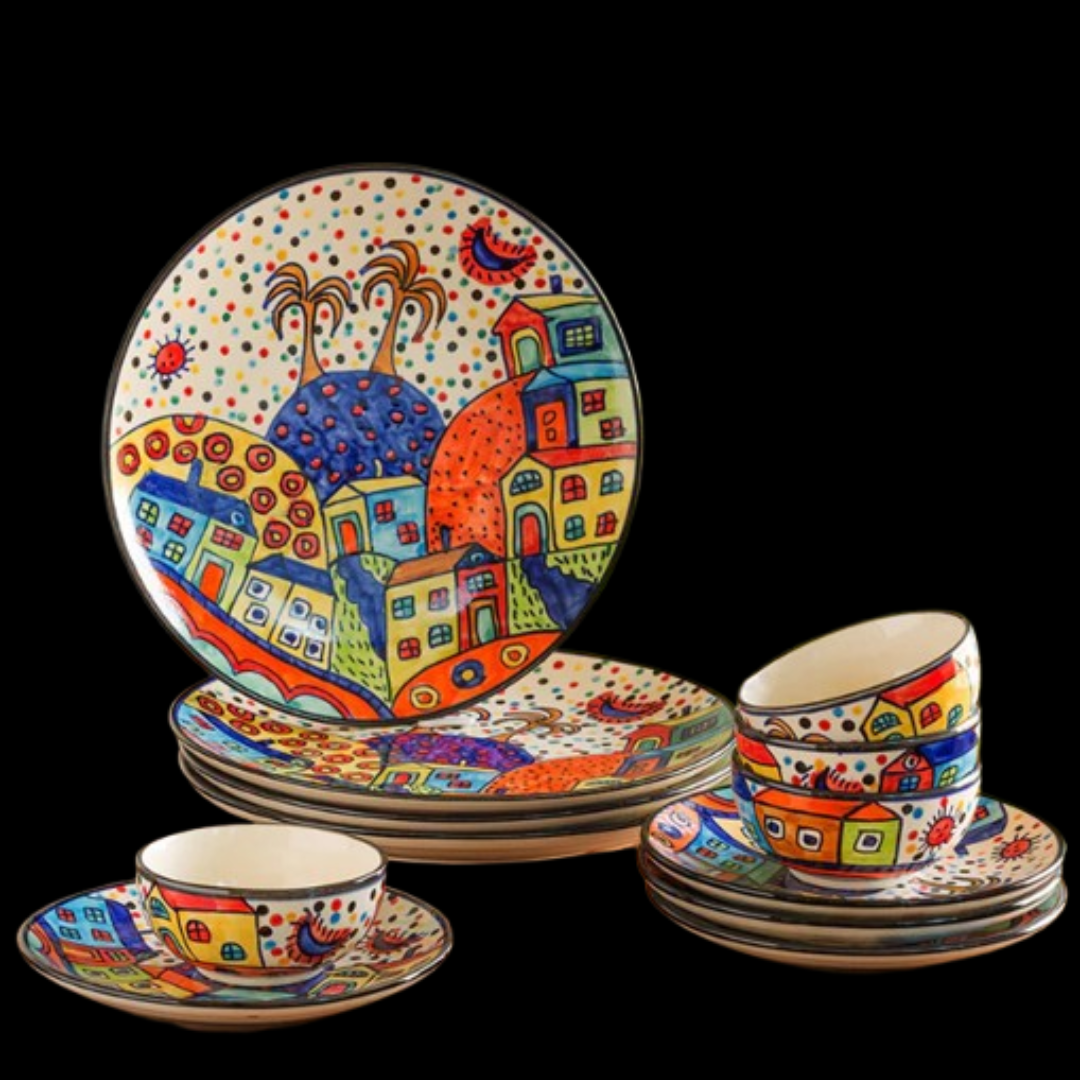 Hut Dining Hand-Painted Ceramic Dinner Set – 12 Pieces (Serving for 4)