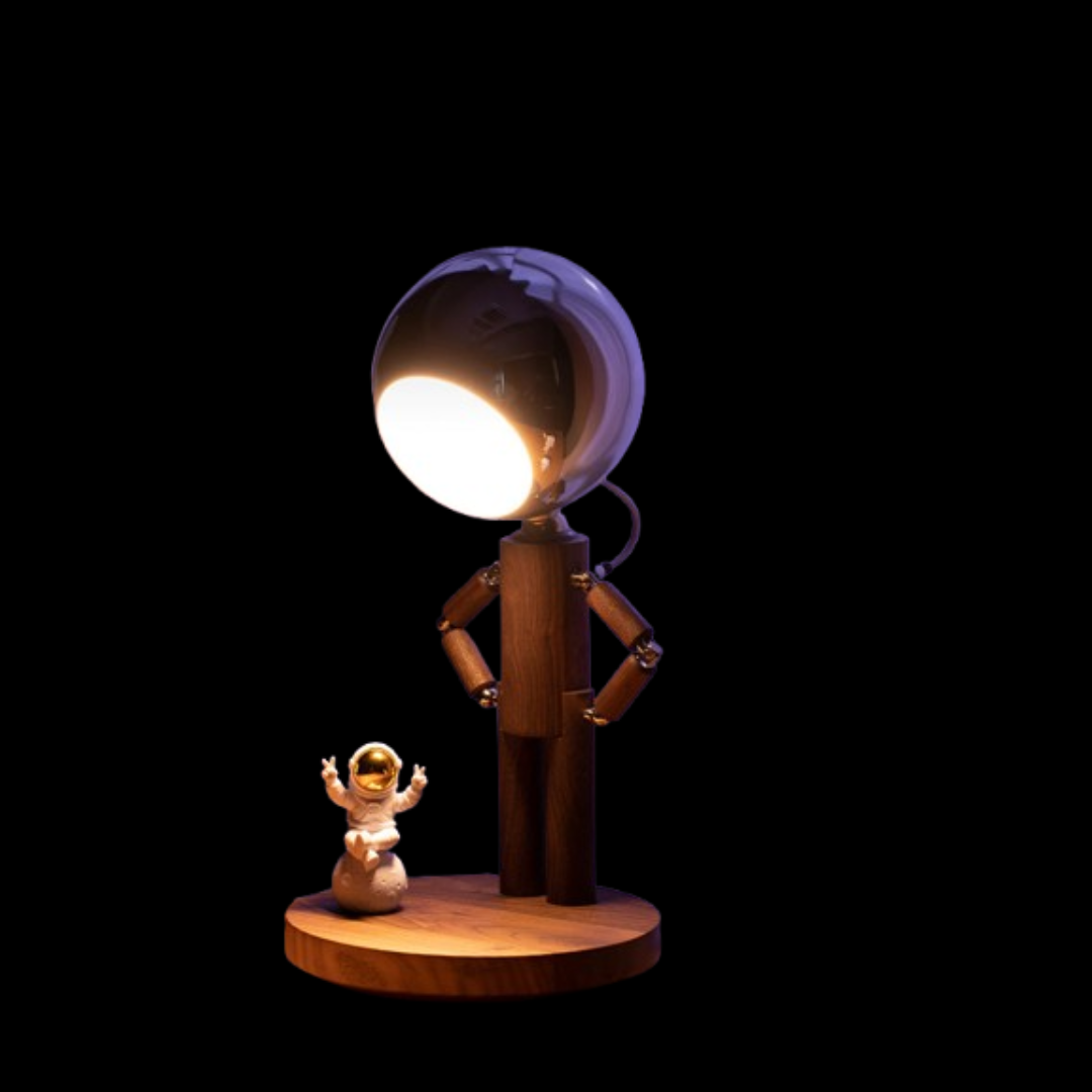 Elegant Wooden Moon Guardian Angel Table Lamp -  Perfect for Home or Office Decor