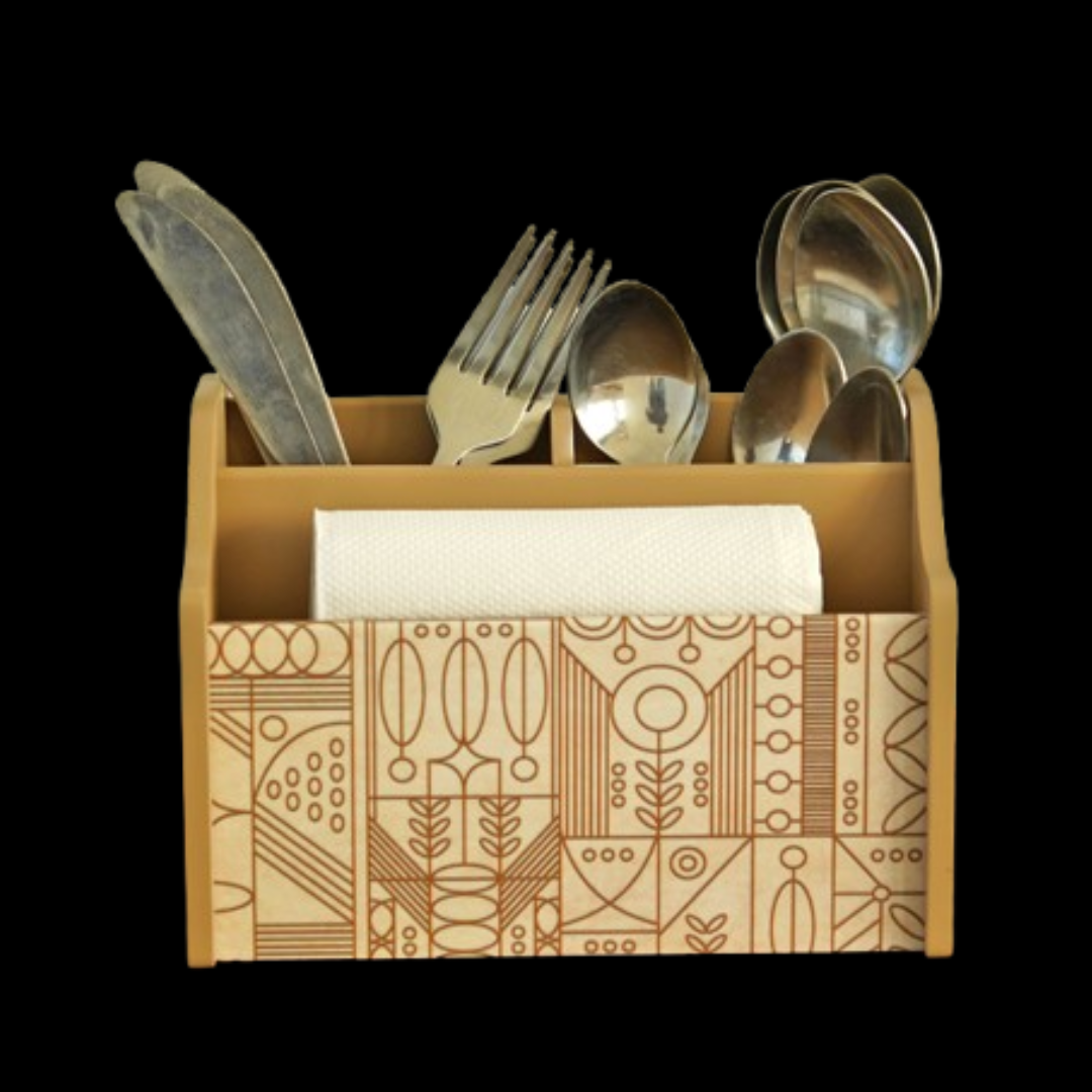 Laurel Wooden Cutlery & Napkin Holder | Elegant Table Organizer for Dining & Kitchen
