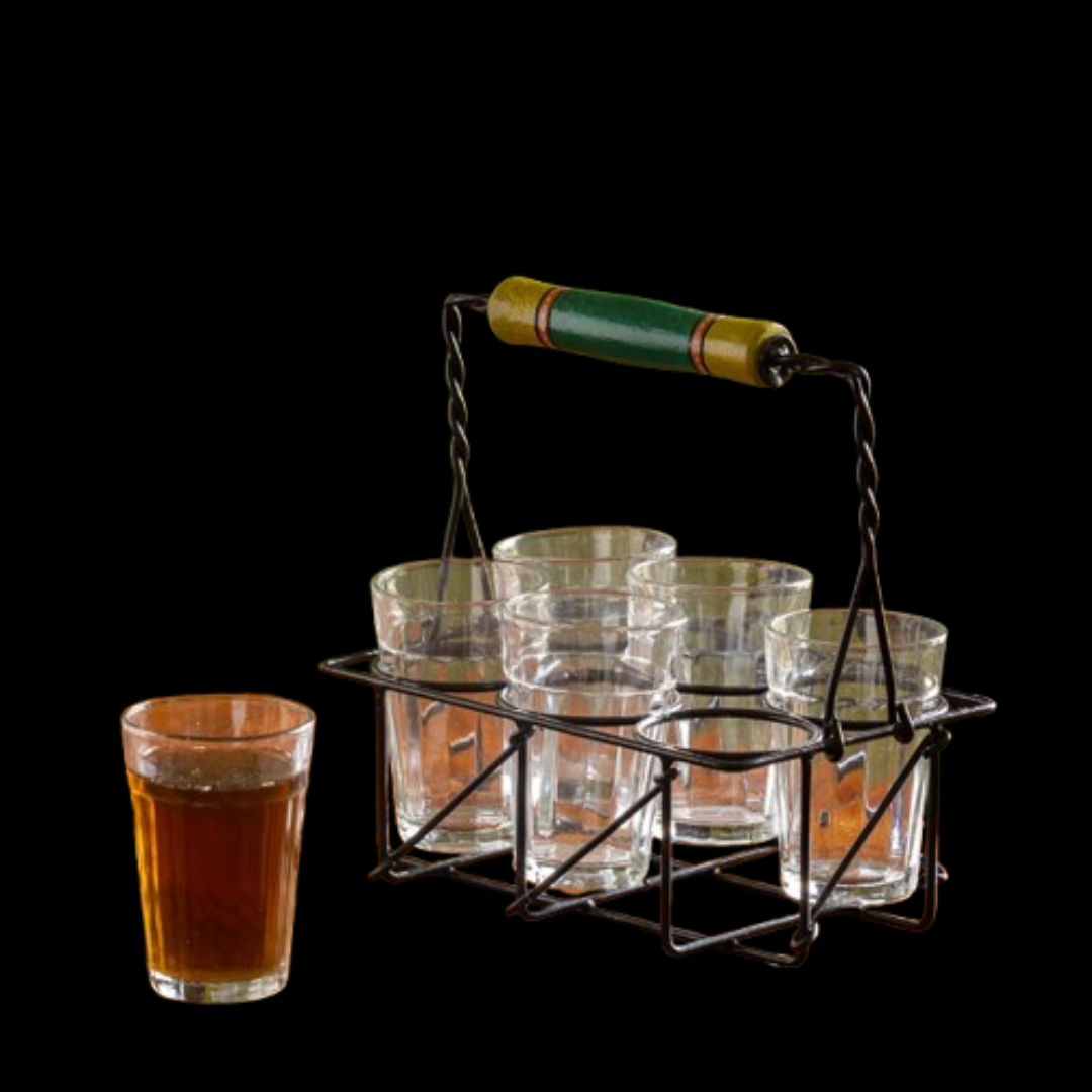 The Railway Nostalgia Cutting Chai Glass Set with Holder – Set of 6 (120 ml Each)