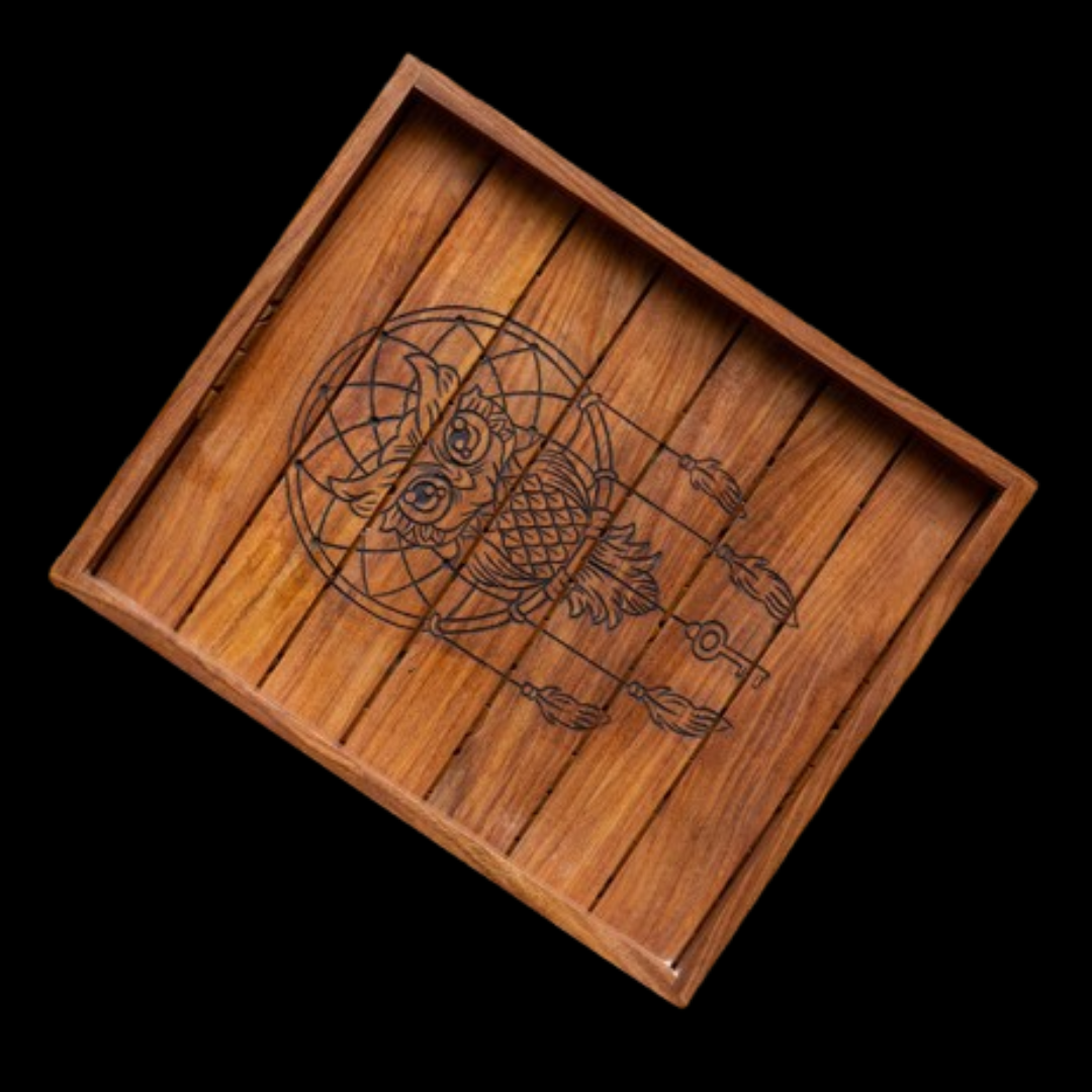 Wise Owl Hand-Carved Serving Tray – Premium Sheesham Wood
