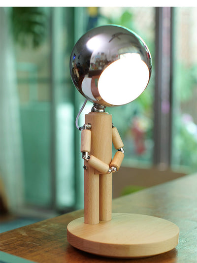 Elegant Wooden Moon Guardian Angel Table Lamp -  Perfect for Home or Office Decor