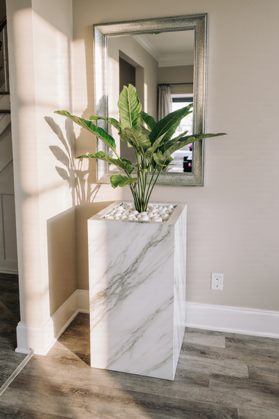 Luxury Marble Planter with Decorative White Pebbles