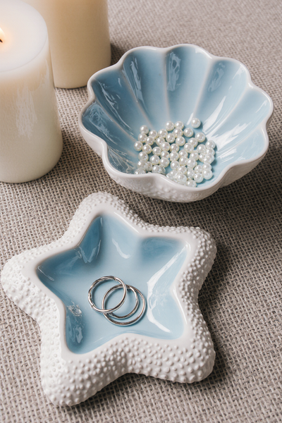 Ceramic Starfish & Shell Trinket Dishes Set