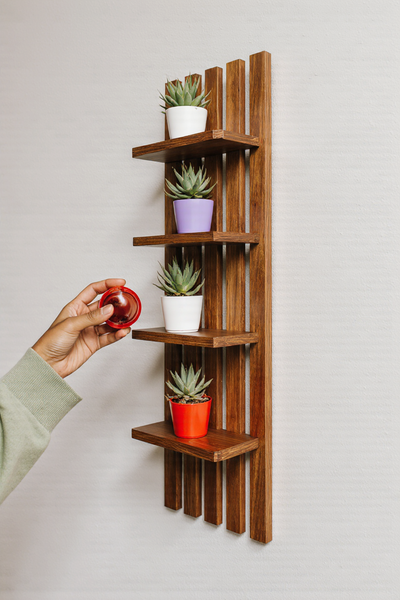 Wooden Vertical Wall Planter Shelf with Succulent Pots