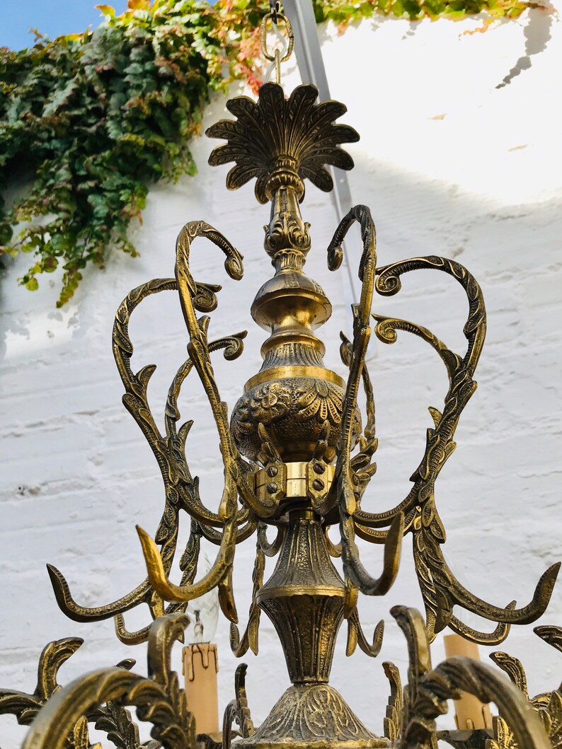 Stately LARGE Antique Bronze Candle Chandelier