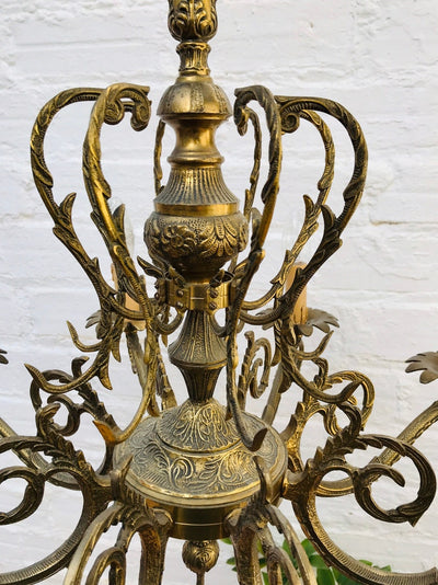 Stately LARGE Antique Bronze Candle Chandelier